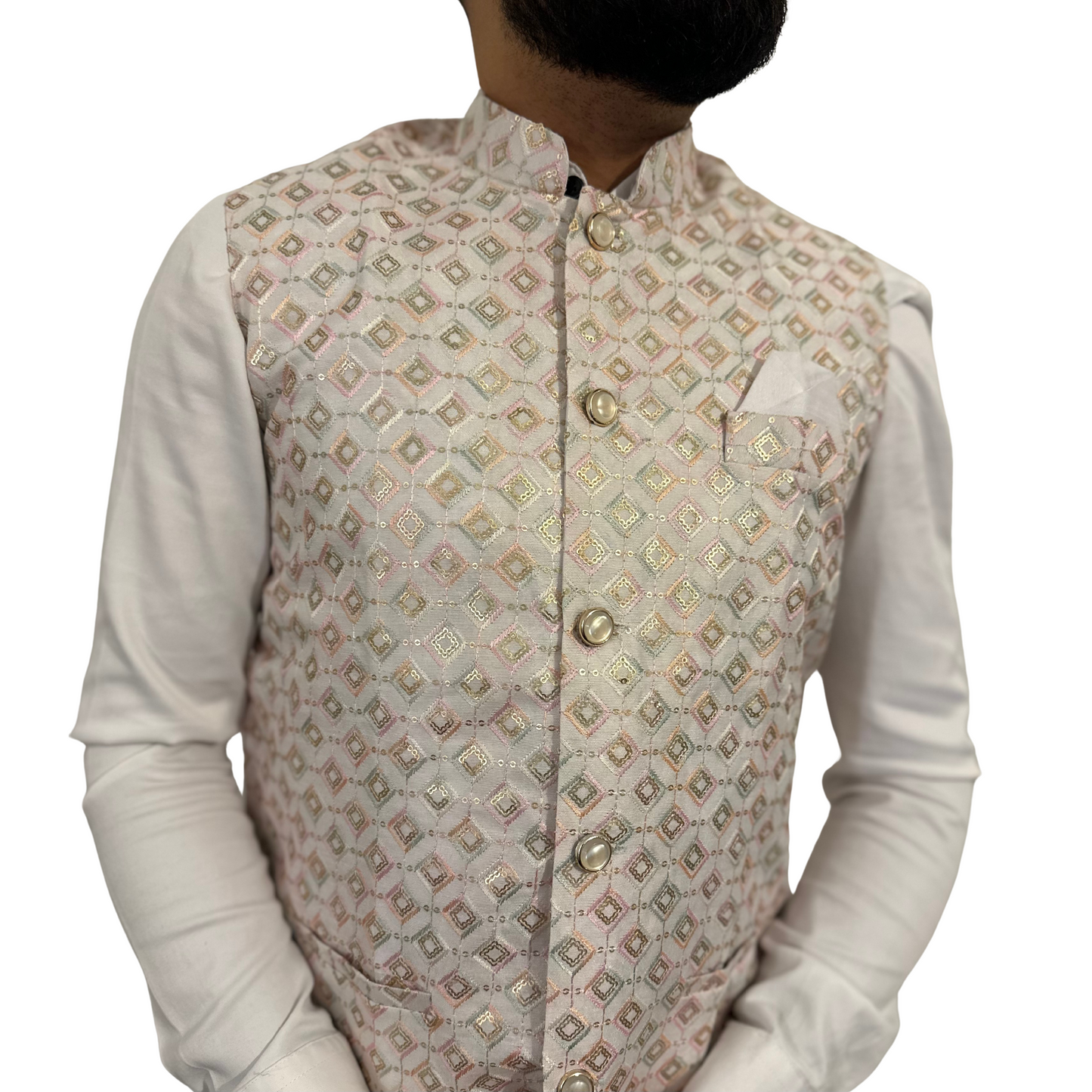 White Indian Nehru Waistcoat for men