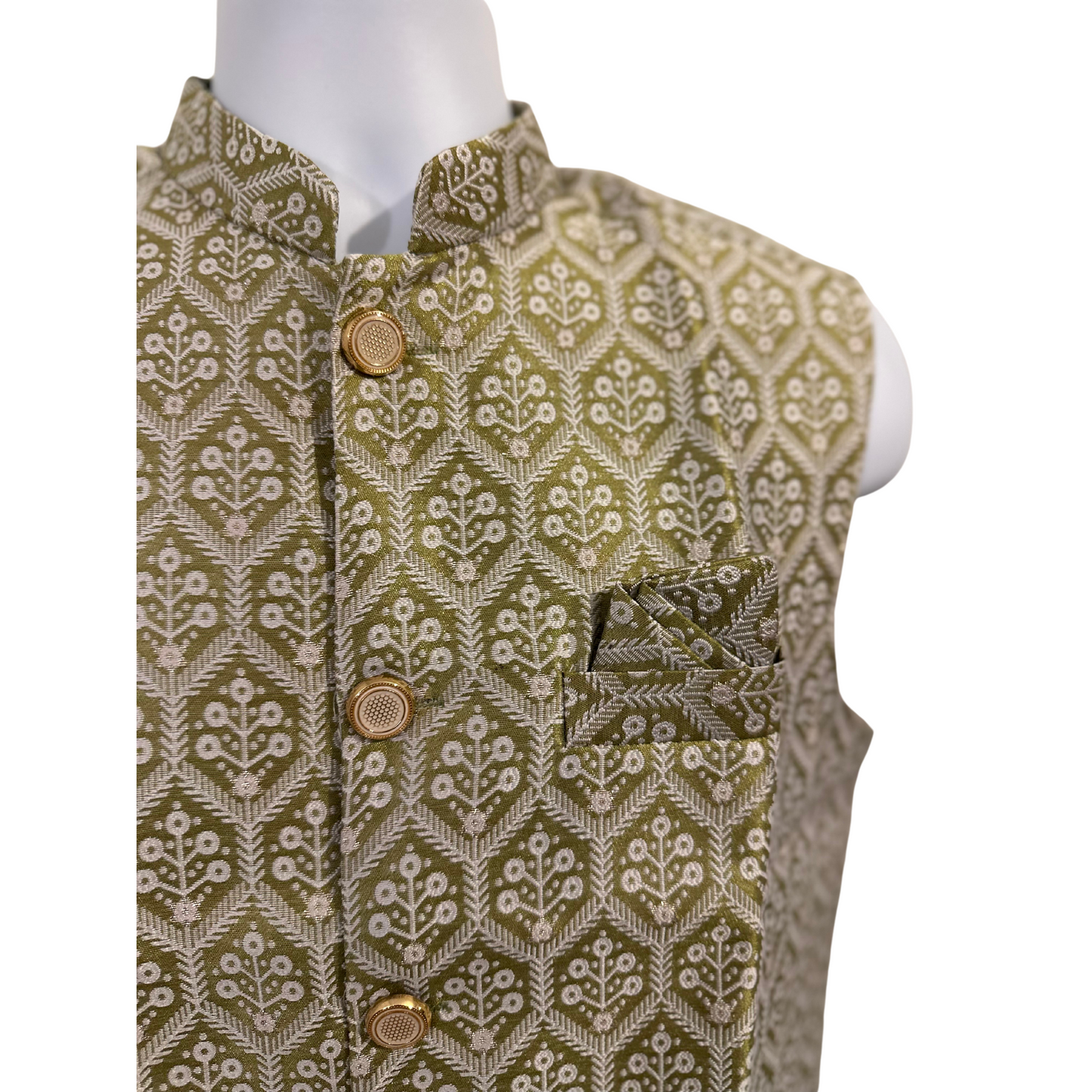 Green Patter Indian Nehru Waistcoat