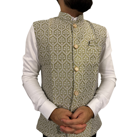 Green Pattern Indian Nehru Waistcoat
