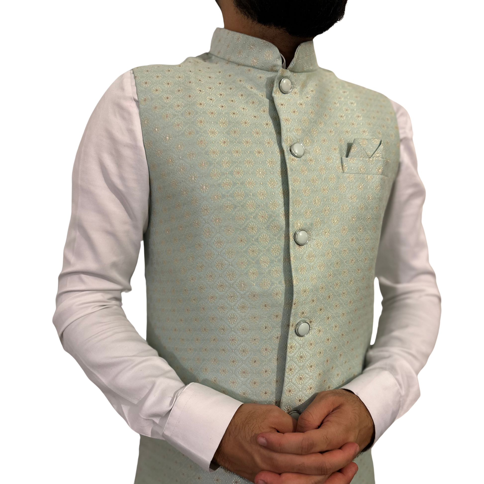 Blue Indian Nehru Waistcoat mens