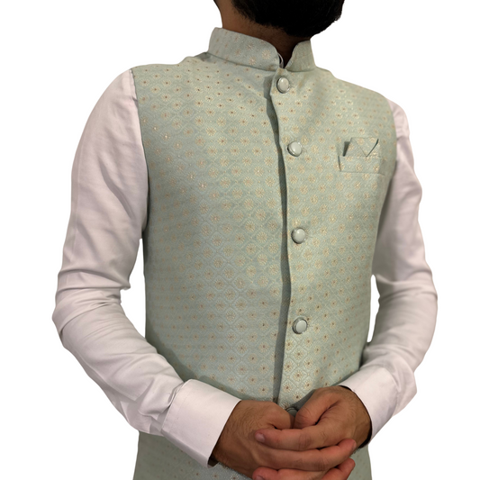 Blue Indian Nehru Waistcoat mens