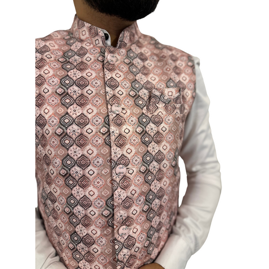 Bagru printed waistcoat for men, Nehru jacket with block print, Indian wedding jacket